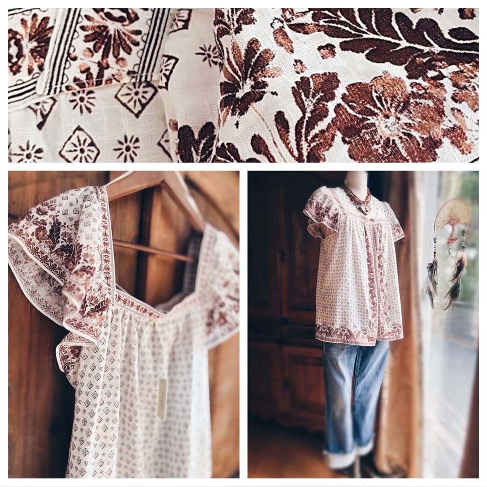 Max Studio Boho Peasant Blouse Floral Print Square Neck L NWT - Picture 3 of 15
